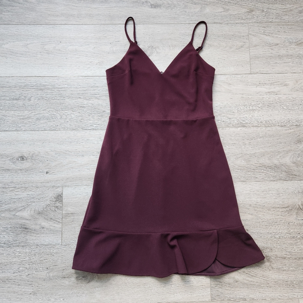 Express Burgundy Wine Red Ruffle Fit & Flare Dress Womens Small Cocktail Nwt